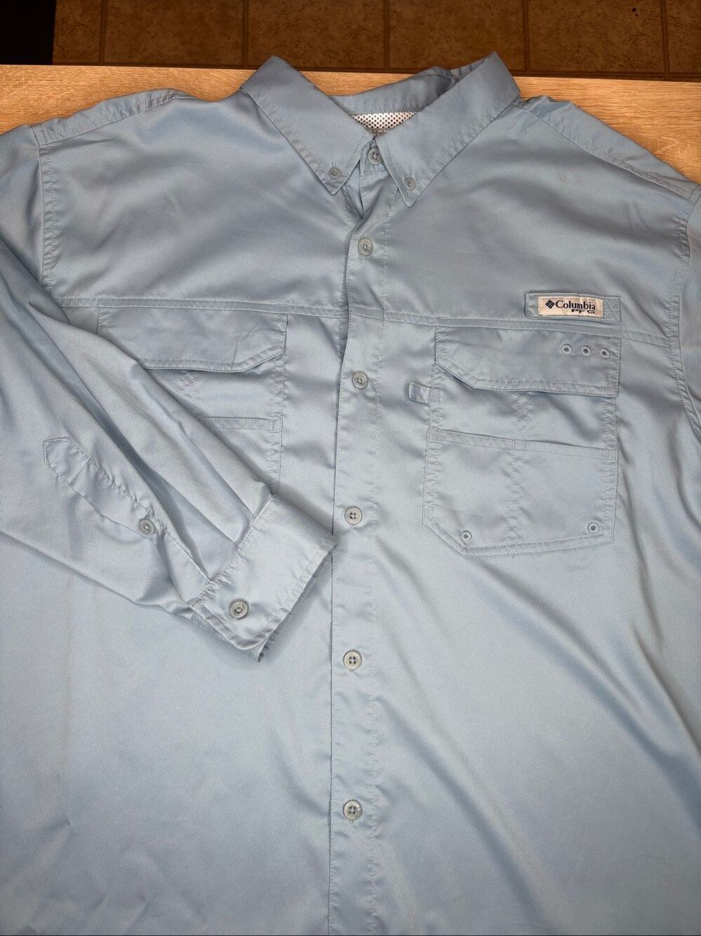 Columbia PFG Omni-Shield Blood 'N Guts Fishing Shirt Men's XL Blue Long Sleeve 1